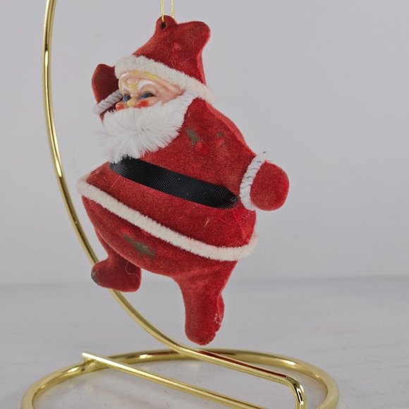 Vintage Flocked Blow Mold Santa Christmas Tree Ornament Mid Century Modern - Picture 2 of 9